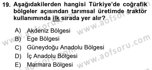 Tarım Ekonomisi ve Tarımsal Politikalar Dersi 2025 - 2026 Yılı (Vize) Ara Sınav Soruları 19. Soru