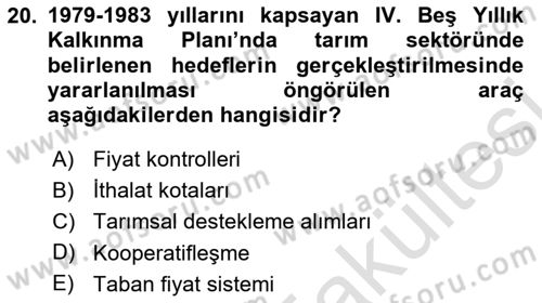 Tarım Ekonomisi ve Tarımsal Politikalar Dersi 2025 - 2026 Yılı (Vize) Ara Sınav Soruları 20. Soru