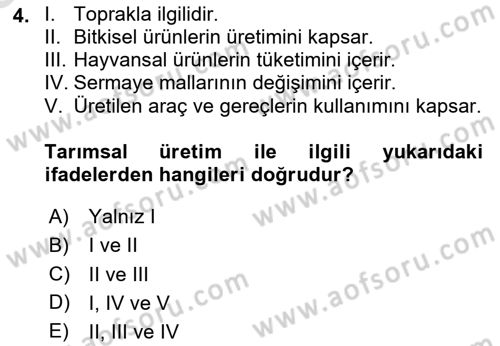 Tarım Ekonomisi ve Tarımsal Politikalar Dersi 2025 - 2026 Yılı (Vize) Ara Sınav Soruları 4. Soru