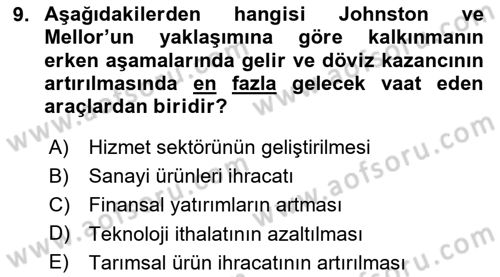 Tarım Ekonomisi ve Tarımsal Politikalar Dersi 2025 - 2026 Yılı (Vize) Ara Sınav Soruları 9. Soru