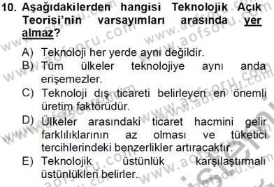 Uluslararası İktisat Teorisi Dersi 2013 - 2014 Yılı Tek Ders Sınav Soruları 10. Soru