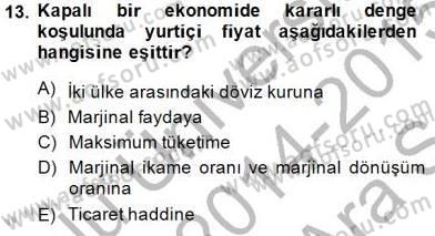Uluslararası İktisat Teorisi Dersi 2014 - 2015 Yılı (Vize) Ara Sınav Soruları 13. Soru