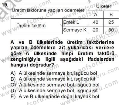 Uluslararası İktisat Teorisi Dersi 2014 - 2015 Yılı (Vize) Ara Sınavı 19. Soru