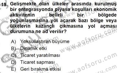 Uluslararası İktisat Teorisi Dersi 2015 - 2016 Yılı (Final) Dönem Sonu Sınav Soruları 19. Soru