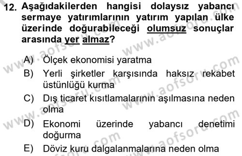 Uluslararası İktisat Teorisi Dersi 2016 - 2017 Yılı 3 Ders Sınav Soruları 12. Soru