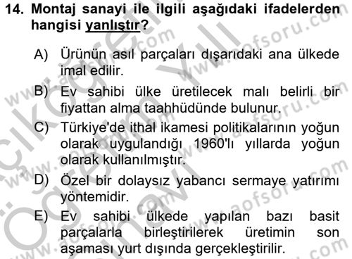 Uluslararası İktisat Teorisi Dersi 2016 - 2017 Yılı 3 Ders Sınav Soruları 14. Soru