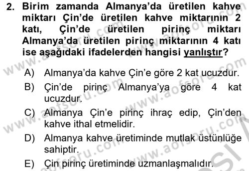 Uluslararası İktisat Teorisi Dersi 2016 - 2017 Yılı 3 Ders Sınav Soruları 2. Soru