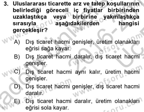 Uluslararası İktisat Teorisi Dersi 2016 - 2017 Yılı 3 Ders Sınav Soruları 3. Soru