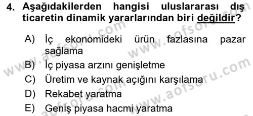 Uluslararası İktisat Teorisi Dersi 2016 - 2017 Yılı 3 Ders Sınav Soruları 4. Soru