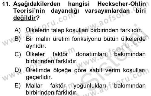 Uluslararası İktisat Teorisi Dersi 2016 - 2017 Yılı (Vize) Ara Sınav Soruları 11. Soru