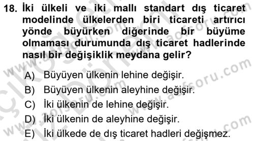Uluslararası İktisat Teorisi Dersi Ara Sınavı Deneme Sınav Soruları 18. Soru