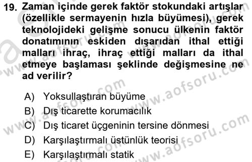 Uluslararası İktisat Teorisi Dersi 2016 - 2017 Yılı (Vize) Ara Sınav Soruları 19. Soru