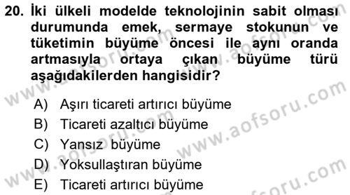 Uluslararası İktisat Teorisi Dersi 2016 - 2017 Yılı (Vize) Ara Sınav Soruları 20. Soru