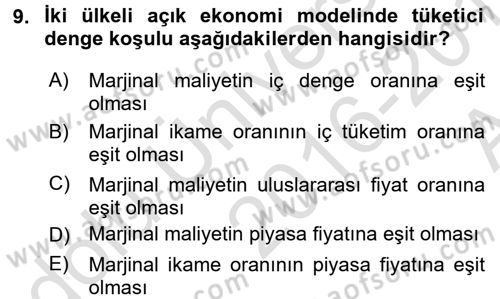 Uluslararası İktisat Teorisi Dersi 2016 - 2017 Yılı (Vize) Ara Sınav Soruları 9. Soru
