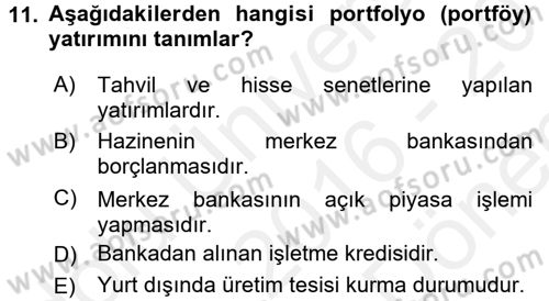 Uluslararası İktisat Teorisi Dersi 2016 - 2017 Yılı (Final) Dönem Sonu Sınav Soruları 11. Soru