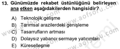 Uluslararası İktisat Teorisi Dersi 2016 - 2017 Yılı (Final) Dönem Sonu Sınav Soruları 13. Soru