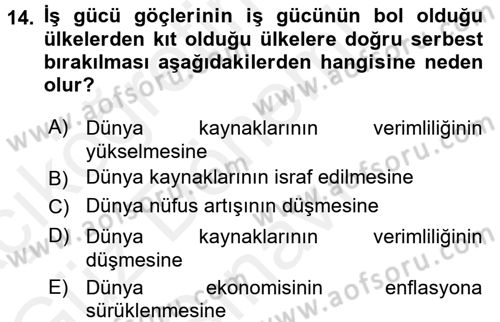 Uluslararası İktisat Teorisi Dersi 2016 - 2017 Yılı (Final) Dönem Sonu Sınav Soruları 14. Soru