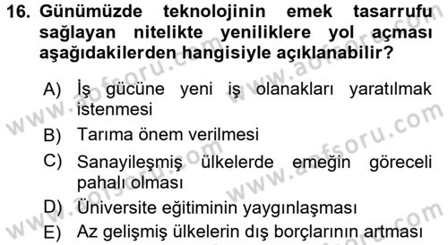 Uluslararası İktisat Teorisi Dersi 2016 - 2017 Yılı (Final) Dönem Sonu Sınav Soruları 16. Soru