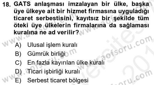 Uluslararası İktisat Teorisi Dersi 2016 - 2017 Yılı (Final) Dönem Sonu Sınav Soruları 18. Soru