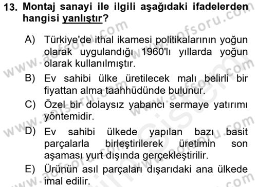 Uluslararası İktisat Teorisi Dersi 2017 - 2018 Yılı 3 Ders Sınav Soruları 13. Soru