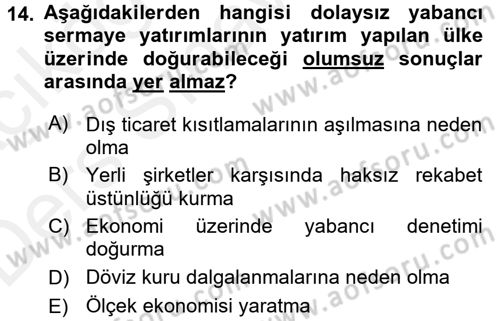 Uluslararası İktisat Teorisi Dersi 2017 - 2018 Yılı 3 Ders Sınav Soruları 14. Soru