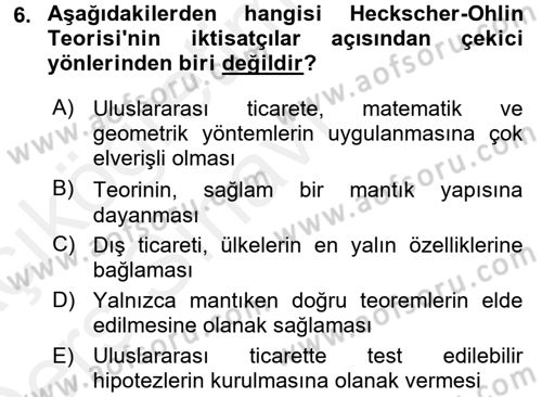 Uluslararası İktisat Teorisi Dersi 2017 - 2018 Yılı 3 Ders Sınav Soruları 6. Soru