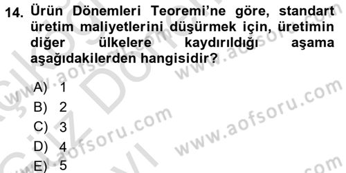 Uluslararası İktisat Teorisi Dersi Ara Sınavı Deneme Sınav Soruları 14. Soru