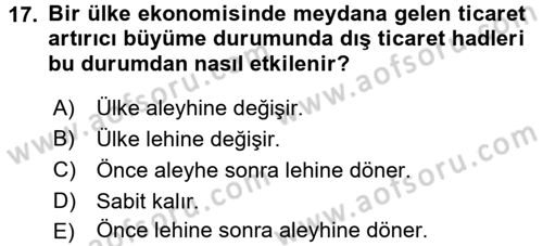Uluslararası İktisat Teorisi Dersi 2017 - 2018 Yılı (Vize) Ara Sınav Soruları 17. Soru