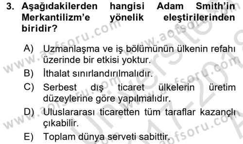 Uluslararası İktisat Teorisi Dersi 2017 - 2018 Yılı (Vize) Ara Sınav Soruları 3. Soru