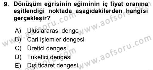 Uluslararası İktisat Teorisi Dersi Ara Sınavı Deneme Sınav Soruları 9. Soru