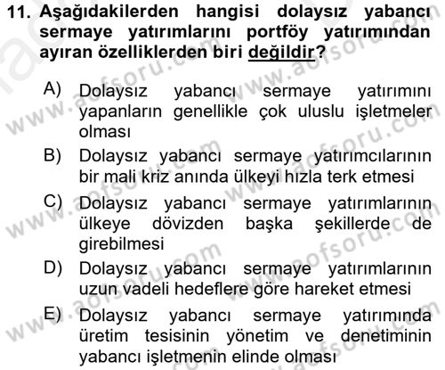 Uluslararası İktisat Teorisi Dersi 2017 - 2018 Yılı (Final) Dönem Sonu Sınav Soruları 11. Soru