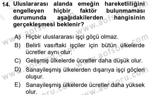 Uluslararası İktisat Teorisi Dersi 2017 - 2018 Yılı (Final) Dönem Sonu Sınav Soruları 14. Soru