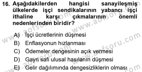 Uluslararası İktisat Teorisi Dersi 2017 - 2018 Yılı (Final) Dönem Sonu Sınav Soruları 16. Soru
