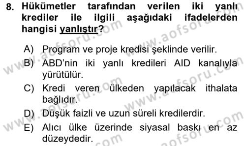 Uluslararası İktisat Teorisi Dersi 2017 - 2018 Yılı (Final) Dönem Sonu Sınav Soruları 8. Soru