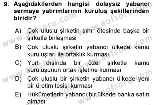 Uluslararası İktisat Teorisi Dersi 2017 - 2018 Yılı (Final) Dönem Sonu Sınav Soruları 9. Soru