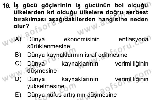 Uluslararası İktisat Teorisi Dersi 2018 - 2019 Yılı 3 Ders Sınav Soruları 16. Soru