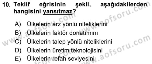 Uluslararası İktisat Teorisi Dersi Ara Sınavı Deneme Sınav Soruları 10. Soru