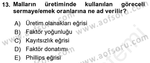 Uluslararası İktisat Teorisi Dersi Ara Sınavı Deneme Sınav Soruları 13. Soru