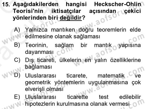Uluslararası İktisat Teorisi Dersi Ara Sınavı Deneme Sınav Soruları 15. Soru