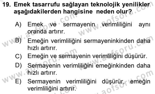 Uluslararası İktisat Teorisi Dersi Ara Sınavı Deneme Sınav Soruları 19. Soru