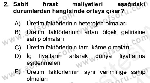 Uluslararası İktisat Teorisi Dersi Ara Sınavı Deneme Sınav Soruları 2. Soru