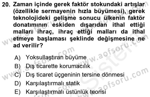 Uluslararası İktisat Teorisi Dersi Ara Sınavı Deneme Sınav Soruları 20. Soru