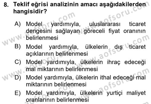 Uluslararası İktisat Teorisi Dersi Ara Sınavı Deneme Sınav Soruları 8. Soru