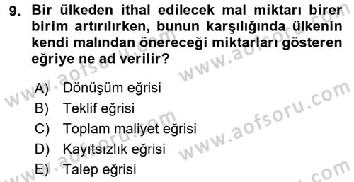 Uluslararası İktisat Teorisi Dersi Ara Sınavı Deneme Sınav Soruları 9. Soru