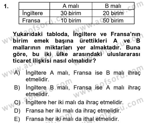 Uluslararası İktisat Teorisi Dersi 2018 - 2019 Yılı (Final) Dönem Sonu Sınav Soruları 1. Soru