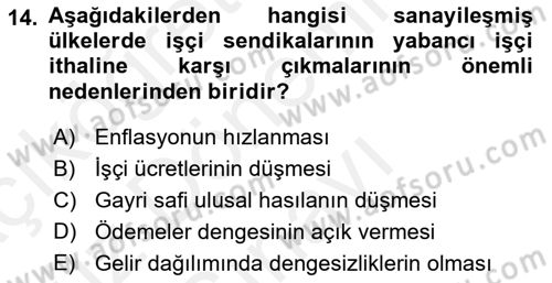 Uluslararası İktisat Teorisi Dersi 2018 - 2019 Yılı (Final) Dönem Sonu Sınav Soruları 14. Soru