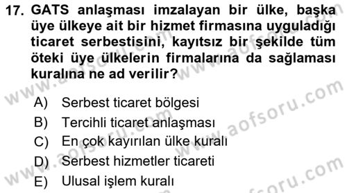Uluslararası İktisat Teorisi Dersi 2018 - 2019 Yılı (Final) Dönem Sonu Sınav Soruları 17. Soru