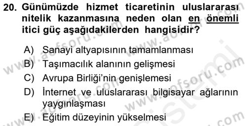 Uluslararası İktisat Teorisi Dersi 2018 - 2019 Yılı (Final) Dönem Sonu Sınav Soruları 20. Soru