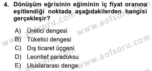 Uluslararası İktisat Teorisi Dersi 2018 - 2019 Yılı (Final) Dönem Sonu Sınav Soruları 4. Soru