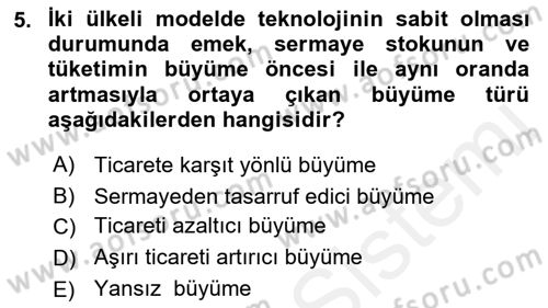 Uluslararası İktisat Teorisi Dersi 2018 - 2019 Yılı (Final) Dönem Sonu Sınav Soruları 5. Soru
